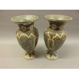 Pair of Doulton Lambeth silicon ware vases, dated 1884 by Edith Rogers