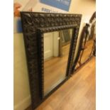 Modern injection moulded rectangular black framed wall mirror with bevelled plate, 49ins x 37ins
