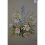 Mary Brown, group of five watercolours, still life studies of flowers, each 12ins x 10ins, gilt