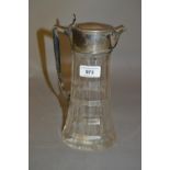 London silver mounted cut glass claret jug (at fault) Glass has very large crack running around
