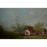 E. Meltzer, oil on canvas, farmhouse in a landscape