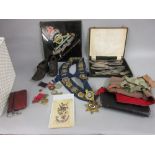 Quantity of Order of the Buffalo medals, sash, bag etc., pair of early 20th Century leather and