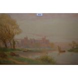 W. Stuart Lloyd signed watercolour and bodycolour, boats on the river Arun with castle to