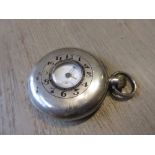 925 Silver cased half hunter pocket watch with enamelled Arabic numerals to case (at fault) and dial