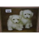 Small gilt framed oil on canvas, study of puppies, signed indistinctly, 7ins x 9.5ins
