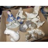 Lladro figure of a puppy, similar figure of a kitten, small Copenhagen figure of a boy and other