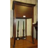 Edwardian mahogany and chequer line inlaid work table with a bi-fold top above a spring lock