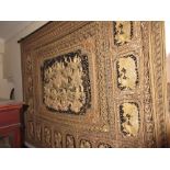 Large Indian gold thread work wall panel having central panel decorated in high relief with