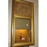 Small rectangular gilt framed wall mirror, the upper panel inset with a machine woven tapestry