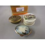 Halcyon Days oval enamel trinket box together with a Staffordshire enamel trinket box and a