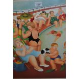 Beryl Cook, artist signed coloured print, figures at a swimming baths, published by Alexander