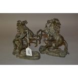 Pair of small patinated spelter Marli horse groups