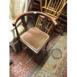 Stained beechwood corner chair with crossover stretcher, three tier folding cake stand and a