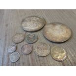 1887 Crown and half crown together with seven various small silver coins