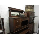 Edwardian mahogany line inlaid and crossbanded sideboard, having galleried mirrored back with turned