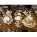 Victorian floral decorated moustache cup, other miscellaneous items of 19th and 20th Century tea