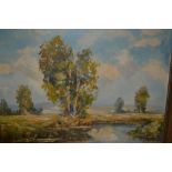 Oil on canvas, river landscape, signed Koller