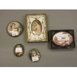 Three various miniature Continental porcelain plaques painted with portraits (one at fault), similar