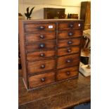 George III mahogany table top collectors chest having twelve small drawers with knob handles 24ins