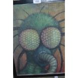 20th Century oil on canvas board, stylised study of an insect, 17.5ins x 13.5ins