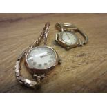 Ladies 9ct gold cased wristwatch with expanding bracelet together with another similar