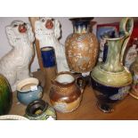 Doulton stoneware Slater's patent vase, similar jug, similar pair of vases and another jug (some