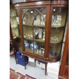 Edwardian mahogany satinwood and boxwood inlaid semi bow fronted display cabinet, the centre