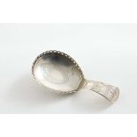 A GEORGE III ENGRAVED CADDY SPOON with a galleried bowl, initialled "B", by Cocks & Bettridge,