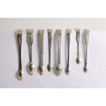SMALL:- Eight pairs of small sugar tongs (seven George III pairs and one William IV pair), only