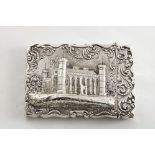 A RARE VICTORIAN EMBOSSED "CASTLETOP" CARD CASE rectangular with a scrolled border and a landscape