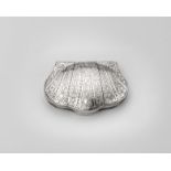 A RARE GEORGE I SILVER SNUFF BOX of cartouche outline with three internal compartments and an