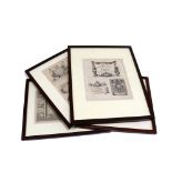 Four small framed engravings, each showing the trade cards of silversmiths:-"J.Taylor, Newhall St.