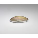 A GEORGE III / IV SCOTTISH PROVINCIAL SILVER MOUNTED MOTHER OF PEARL SHELL SNUFF BOX, oval with a