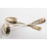 DUMFRIES:- A Fiddle pattern toddy ladle, initialled "N", no maker's mark, and an Oar pattern tea