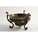 AN EARLY 19TH CENTURY DUTCH SILVERGILT INCENSE BURNER on three cast scroll supports, the bowl