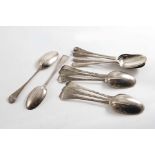 A SET OF TEN GEORGE I HANOVERIAN PATTERN DESSERT SPOONS with plain moulded rattails, by Charles