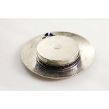 A LATE VICTORIAN NOVELTY PIN DISH in the form of a boater with an enmaelled ribbon "HMS