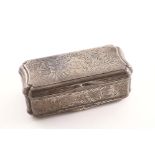 A VICTORIAN ENGRAVED SNUFF BOX rectangular with incurved corners, reeded borders and a serpentine