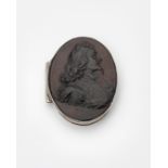 A QUEEN ANNE / GEORGE I SILVER-MOUNTED TORTOISESHELL SNUFF BOX oval with a reeded border, "stand-