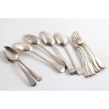 A MIXED LOT:- A set of six William IV Fiddle pattern dessert forks, crested, by Mary Chawner, London