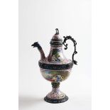 A LATE 19TH CENTURY AUSTRO-HUNGARIAN SILVERGILT MOUNTED ENAMELLED EWER, with a vase-shaped body,