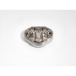 A WILLIAM IV SILVER SNUFF BOX of trefoil outline with reeded borders, the cover inset with an
