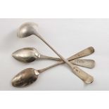 A SMALL COLLECTION OF SCOTTISH PROVINCIAL FLATWARE BANFF: A plain masking spoon by John Keith, a