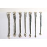 OLD ENGLISH THREAD PATTERN:- Seven various pairs of George III sugar tongs (one pair crested, one