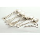 A MIXED LOT:- Two George III Old English table spoons, by Thomas Northcote, London 1784/85, a pair