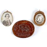 A GEORGE III MEMORIAL PORTRAIT MINIATURE OF A GENTLEMAN half length, in sepia, the reverse with an