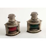 A PAIR OF LATE VICTORIAN NOVELTY SHIP'S LANTERNS "Port" with a red glass lens and "Starboard" with