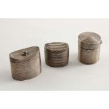 THREE 19TH CENTURY DUTCH PEPPERMINT/COMFIT BOXES:- A ribbed cylindrical example, Amsterdam 1830, a