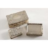 THREE SMALL LATE 20TH CENTURY BOXES:- An engraved snuff box with vacant circular cartouche on the