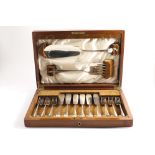 AN EARLY 20TH CENTURY CASED SET OF SIX PAIRS OF HANOVERIAN PATTERN FISH KNIVES & FORKS and a pair of